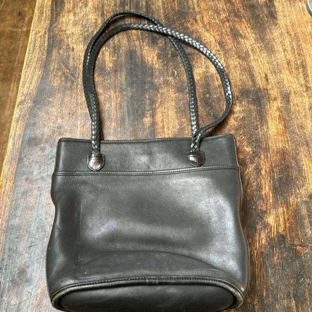 Brighton Black Leather Tote Bag Croc Embossed Trim Braided Straps Heart Hardware - Picture 6 of 16
